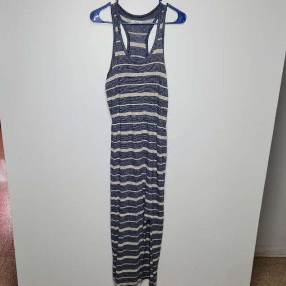 Madewell  Navy Gray Striped Racerback Maxi Dress Size Medium - Picture 2 of 9